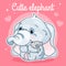 Cute elephant kawaii character social media post mockup. Cutie elephant lettering. Positive poster template with animal hugging