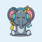 Cute elephant listening music with headphone cartoon vector illustration.