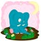 Cute elephant on the meadow cartoon vector