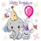 Cute Elephant and mouse with balloon and bonnets