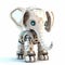 Cute elephant robot, robotic animal isolated over white background. Created with generative Ai