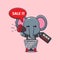 cute elephant in shopping cart is promoting black friday sale with megaphone cartoon vector illustration.