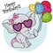 Cute elephant with sunglasses and balloons