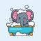 Cute elephant taking bubble bath in bathtub cartoon vector illustration.