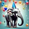 Cute elephant wearing party hat - ai generated image