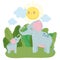 Cute elephants family grass bushes nature wild cartoon