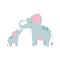 Cute elephants family grass bushes nature wild cartoon