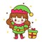Cute elf girl cartoon santa cartoon, Christmas character Kawaii x mas, Happy New year festival snow season