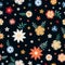 Cute embroidery seamless floral pattern with colorful little flowers on black background. Fashion design.