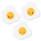 Cute emoji fried eggs icon set, top view, isolated on white background.