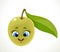 Cute emoji green olive with leaf isolated on white
