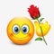 Cute emoticon holding red rose - Saint Valentine`s Day - emoji - vector illustration