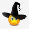 Cute emoticon wearing witch hat - smiley, emoji - vector illustration