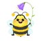 Cute emotional cartoon bee with flower