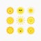 Cute emotional smiling sun faces icons set