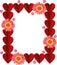 Cute empty frame with red hearts and flowers