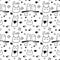 Cute Enamored cats and hearts. White and black Doodle Seamless Pattern