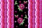 Cute endless pattern with flower verbena and bright striped border with wave and polka dot