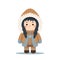 Cute eskimo girl in traditional snow fur coat.