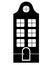 Cute european style house - vector black silhouette for logo or pictogram. Three-story house with a door and an attic window.