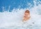 Cute excited boy having fun in waves, summer vacation