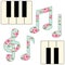 Cute fabric music notes and piano keys as applique in shabby chic style