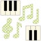 Cute fabric music notes and piano keys as applique in shabby chic style