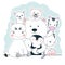 Cute face animals bear, llama, penguin, zebra, hippo and cat best friends