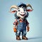 Cute face baby goat laughing smile work clothes