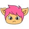 Cute face pink haired cat head, doodle icon drawing