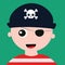 Cute face of a pirate with a cap over green background laughing vector or color illustration