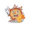 Cute face retro virus corona mascot design with envelope
