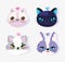 Cute faces cats love domestic cartoon animal, collection pets