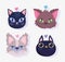 Cute faces cats love friendly domestic cartoon animal, collection pets