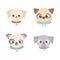 Cute faces dog different pedigree domestic cartoon animal, collection pets