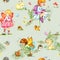 Cute fairies watercolour drawing. Forest animals.