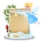 Cute fairy with blank paper in winter time