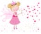 Cute fairy blows soap bubbles. Heart balloon bubbles. Valentine\'s Day greeting card vector