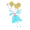 Cute fairy. Cartoon fantasy fairy princess flapping magic wand. Pixie, elf girl in hand drawn style