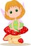 Cute fairy cartoon sitting on mushroom