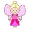 Cute fairy character. Winged elf princess in pink dress. Cartoon style, girls kids stickers