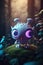 Cute Fairy creature with big pink eyes in a magical fairy-tale forest. Generative Ai