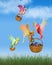 Cute Fairy Dragons Delivering Baskets of Easter Eggs