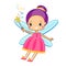 Cute fairy flapping magic wand. Cartoon flying fairy, pixie, elf character