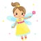 Cute fairy flapping magic wand. Cartoon little flying fairy, pixie, elf character