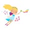 Cute fairy flapping magic wand. Cartoon little flying fairy, pixie, elf character