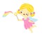 Cute fairy flapping magic wand. Cartoon little flying fairy, pixie, elf girl character