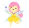 Cute fairy flapping magic wand. Cartoon little flying princess, pixie, elf character