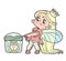 Cute fairy girl pulls the floss out of the package with an effort  color variation for coloring page on a white background