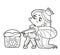 Cute fairy girl pulls the floss out of the package with an effort outlined for coloring